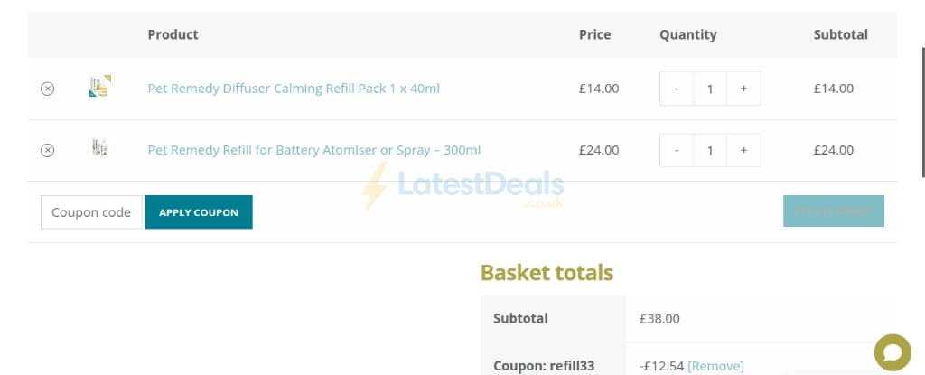 Screenshot of the Pet Remedy discount code working