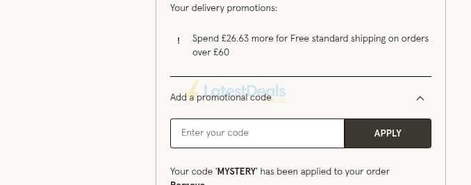 Screenshot of the Monsoon discount code working