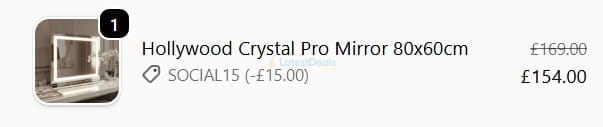 Screenshot of the Hollywood Mirrors discount code working