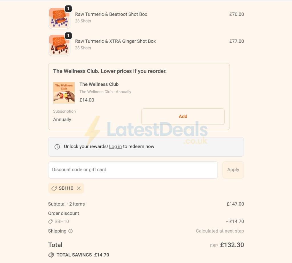 Screenshot of the Theturmeric discount code working