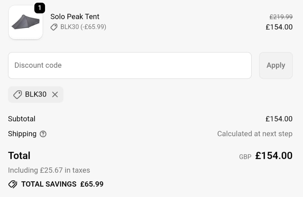 Screenshot of the Lifesystems discount code working