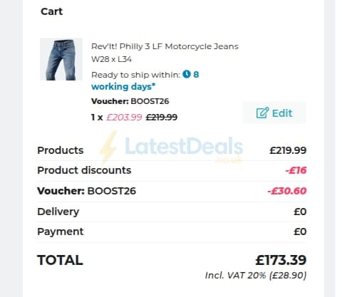 Screenshot of the XLMoto discount code working