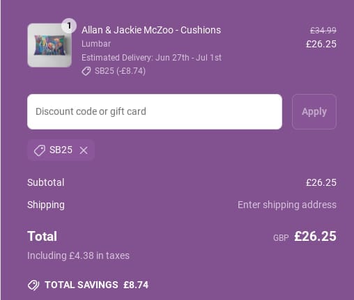 Screenshot of the Steven Brown discount code working