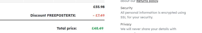 Screenshot of the UKposters discount code working