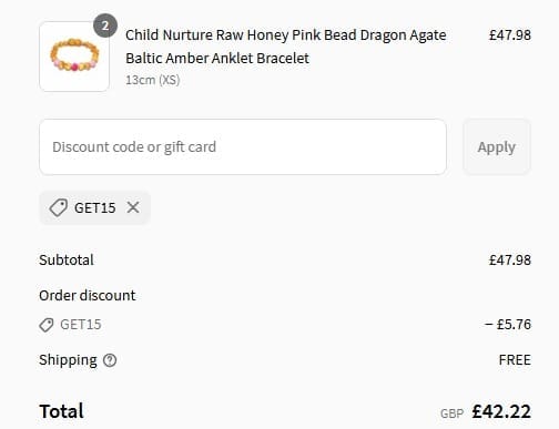 Screenshot of the Love Amber X discount code working
