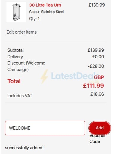 Screenshot of the Swan discount code working