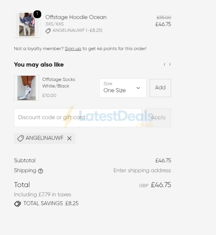 Screenshot of the White Fox discount code working