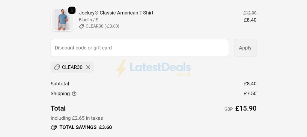 Screenshot of the Jockey discount code working