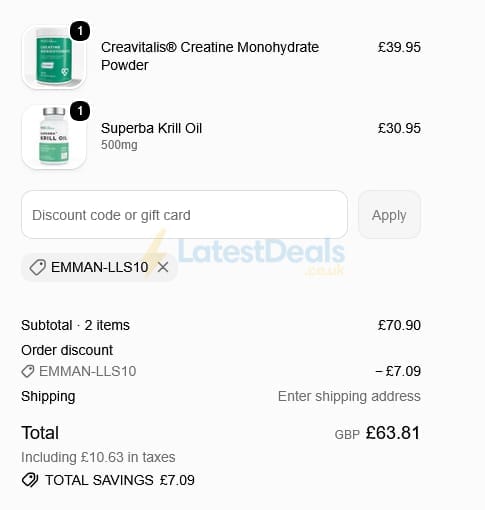 Screenshot of the Love Life Supplements discount code working
