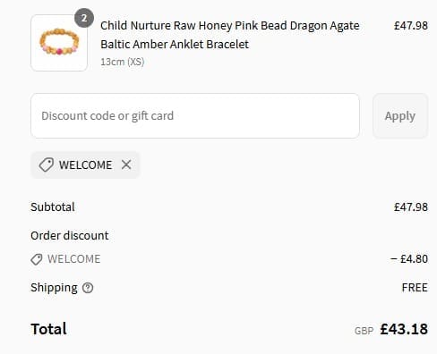 Screenshot of the Love Amber X discount code working