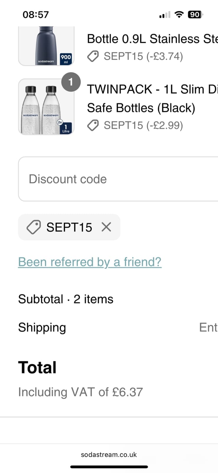 Screenshot of the SodaStream discount code working