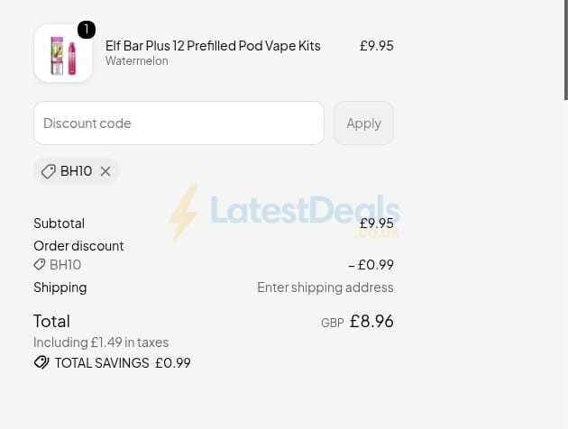 Screenshot of the Vapouriz Electronic Cigarettes discount code working