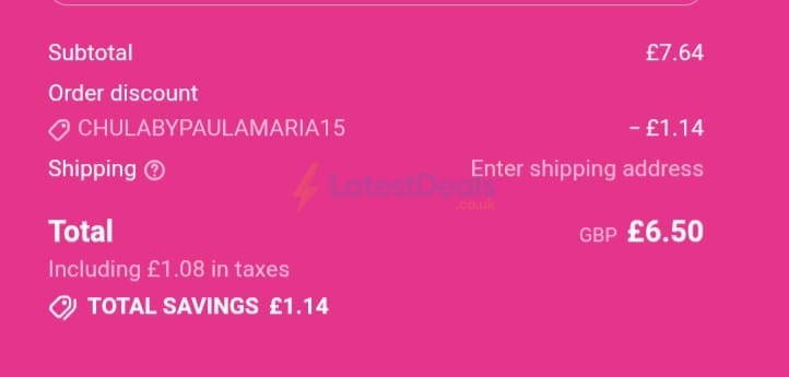 Screenshot of the LashBase discount code working