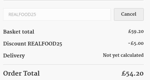 Screenshot of the The Cornish Food Box Company discount code working