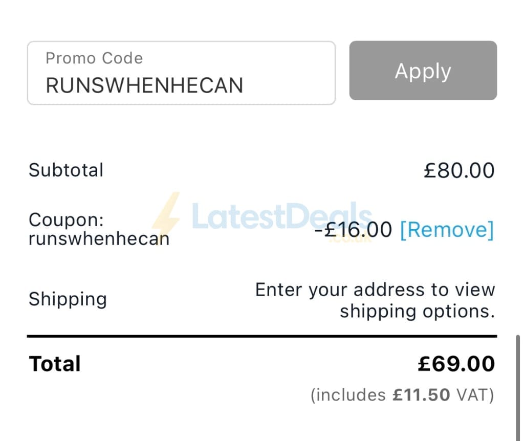 Screenshot of the Scimitar Sportswear discount code working