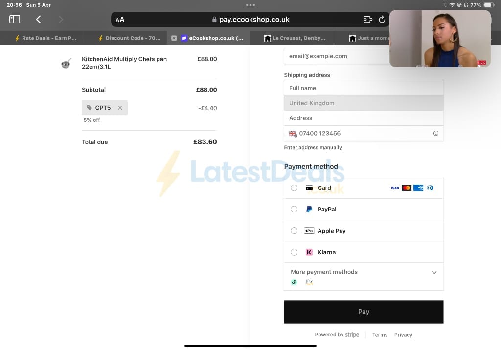 Screenshot of the Ecookshop discount code working
