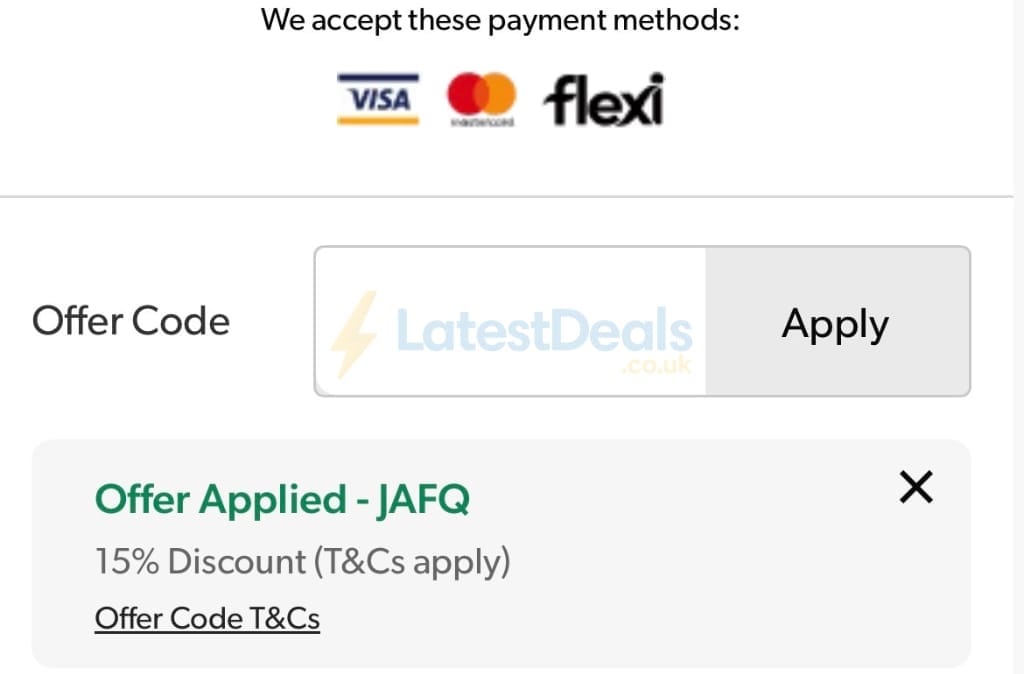 Screenshot of the Grattan discount code working