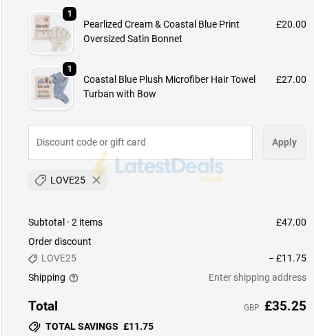 Screenshot of the KITSCH discount code working