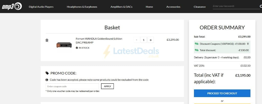 Screenshot of the Advanced MP3 Players discount code working