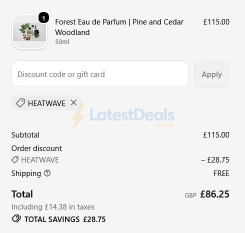 Screenshot of the Rook Perfumes London discount code working
