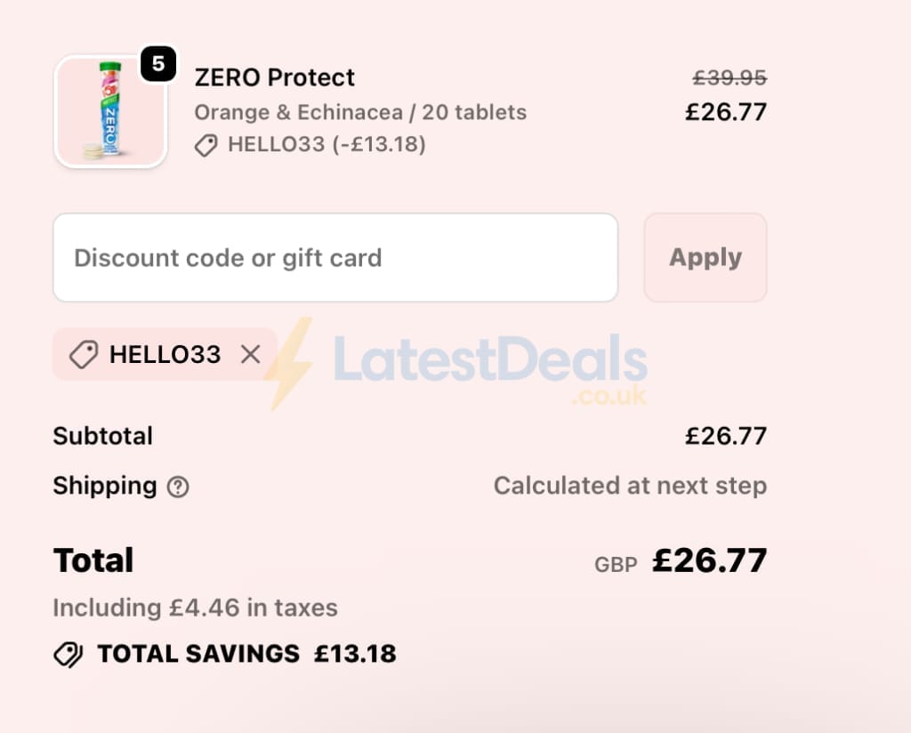 Screenshot of the High Five discount code working