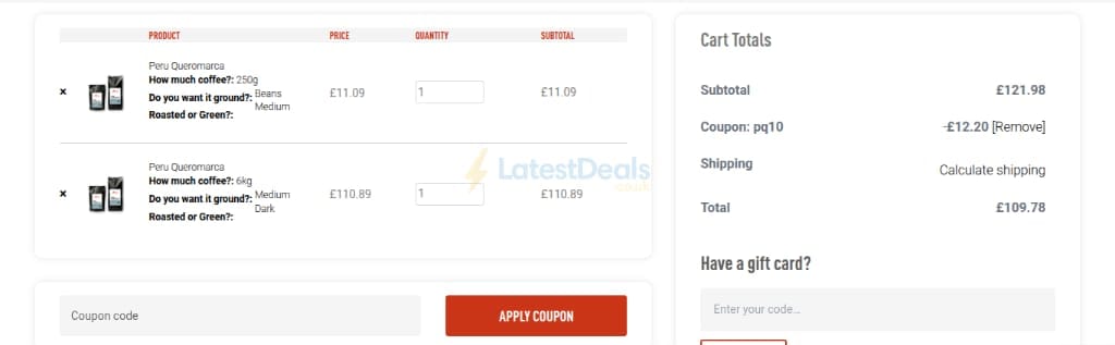 Screenshot of the Hormozi Coffee discount code working