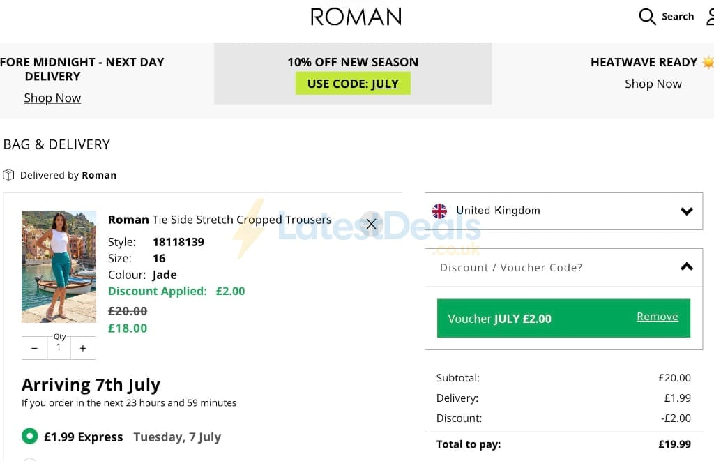 Screenshot of the Roman discount code working