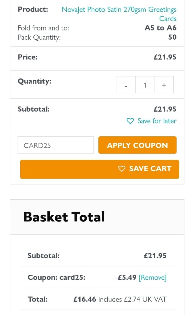 Screenshot of the Online Paper discount code working