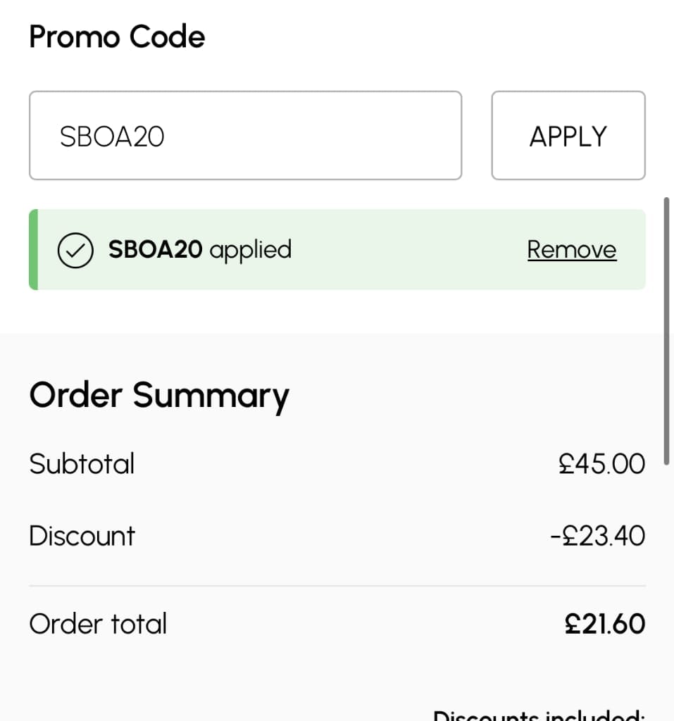 Screenshot of the Wallis discount code working