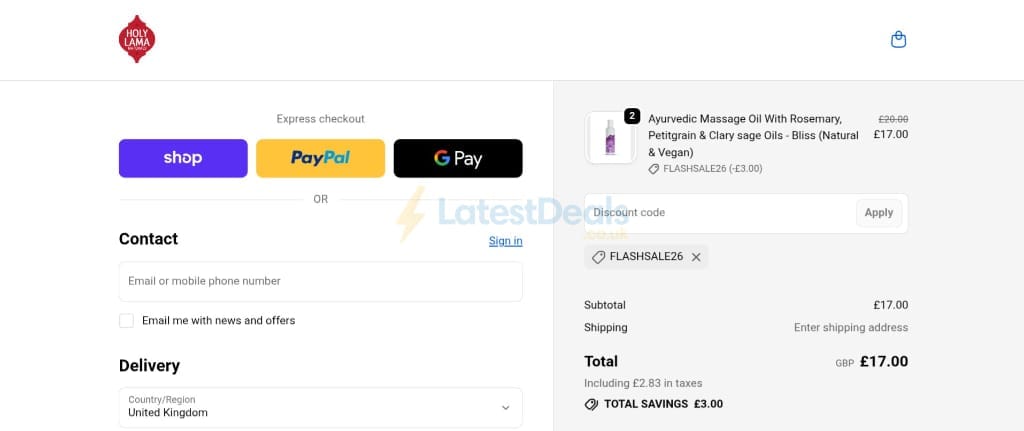 Screenshot of the Holylama discount code working