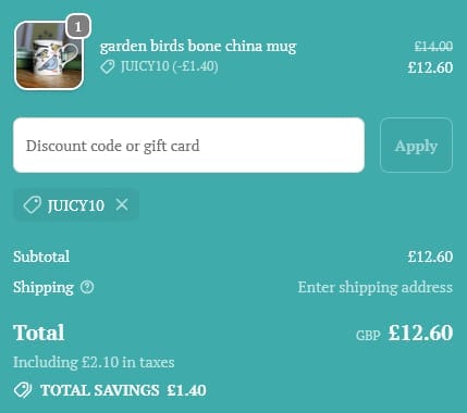 Screenshot of the Poppy Treffry discount code working