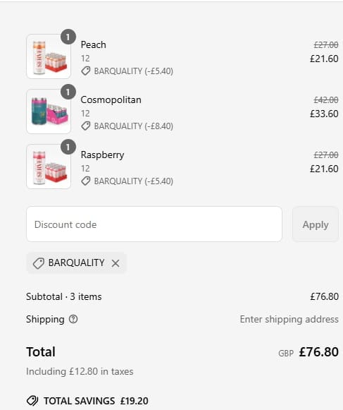 Screenshot of the Served Drinks discount code working