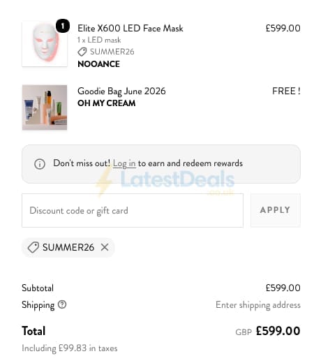 Screenshot of the Oh My Cream discount code working