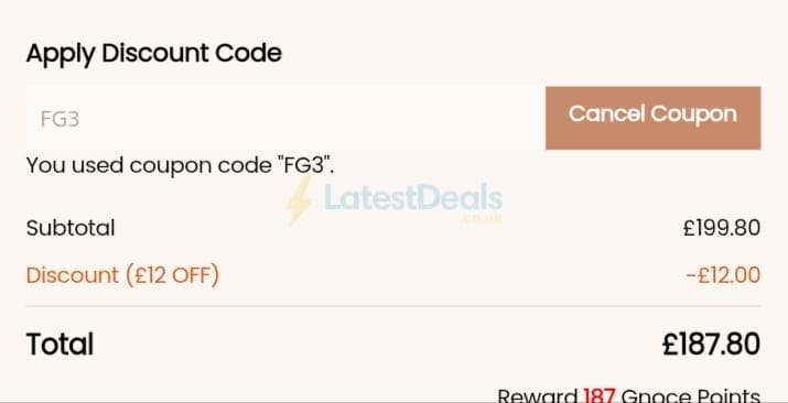Screenshot of the Gnoce discount code working