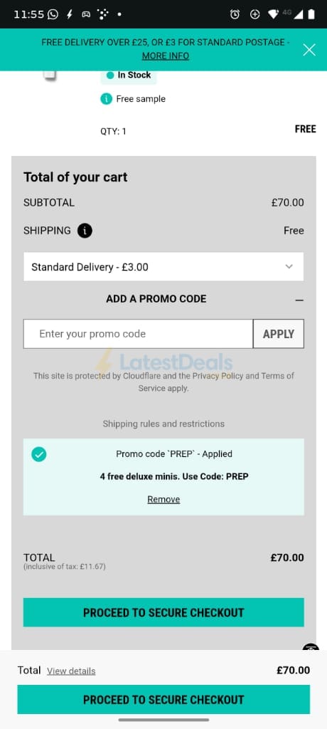 Screenshot of the Kiehl's discount code working