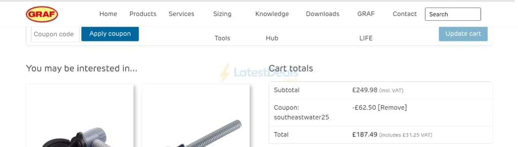 Screenshot of the GRAF UK discount code working