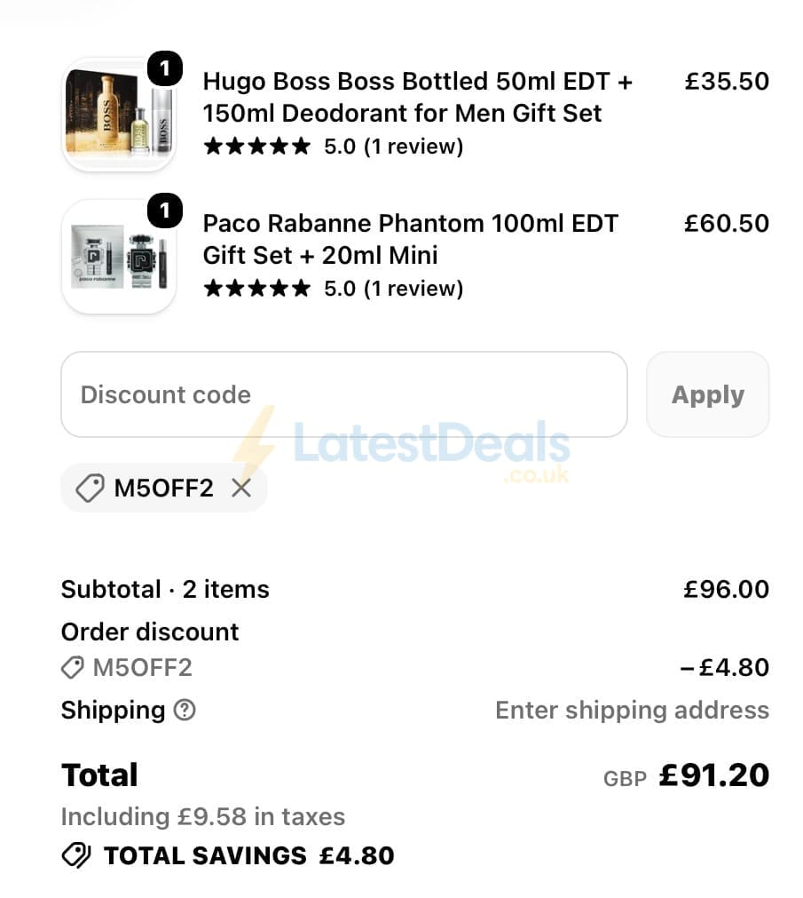 Screenshot of the Perfume Oasis discount code working