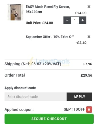 Screenshot of the Newblinds.co.uk discount code working