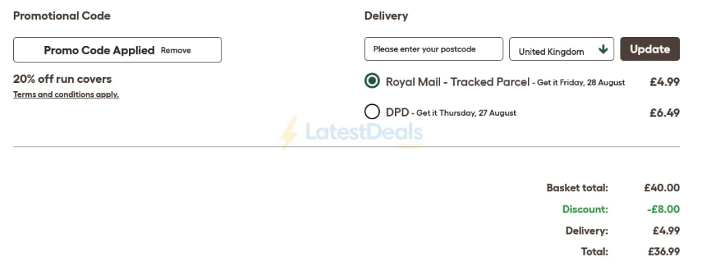 Screenshot of the Omlet discount code working