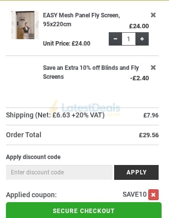 Screenshot of the Newblinds.co.uk discount code working