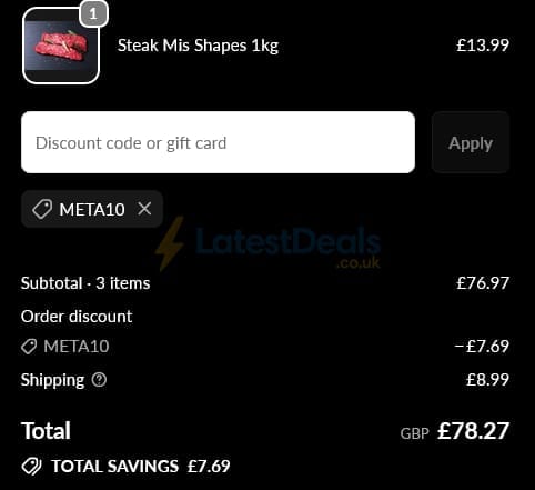 Screenshot of the The Meat Man discount code working