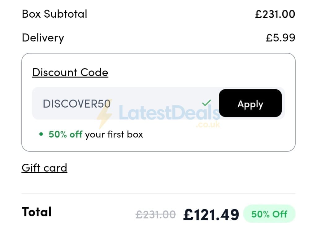 Screenshot of the Prep Kitchen discount code working