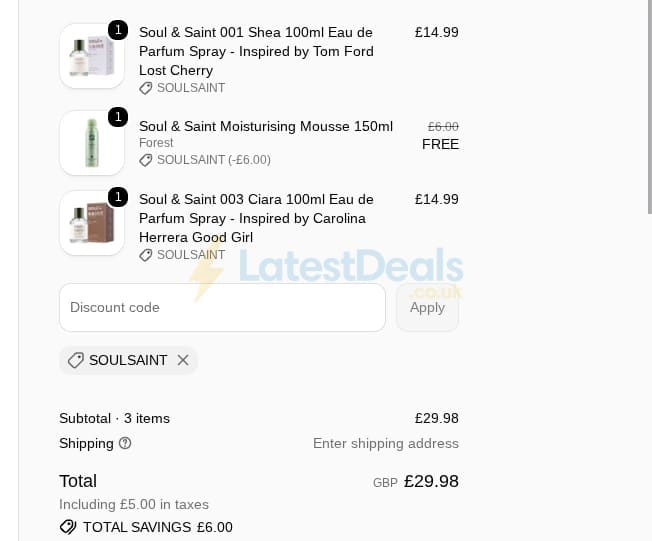 Screenshot of the Home Cosmetics discount code working