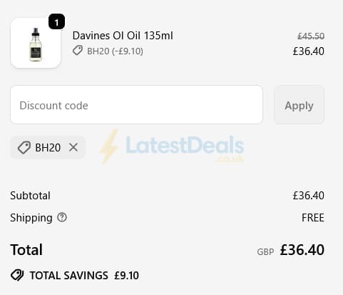 Screenshot of the LuxuriousLook discount code working