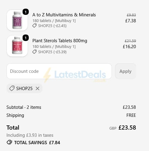 Screenshot of the SimplySupplements discount code working