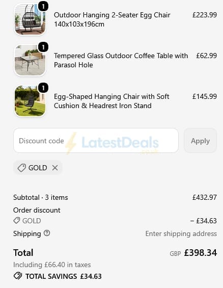 Screenshot of the Bathroom Deco discount code working