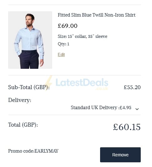 Screenshot of the Hawes & Curtis discount code working