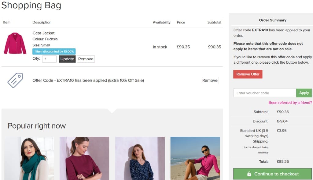 Screenshot of the Kettlewell discount code working