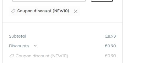 Screenshot of the Trimming Shop discount code working