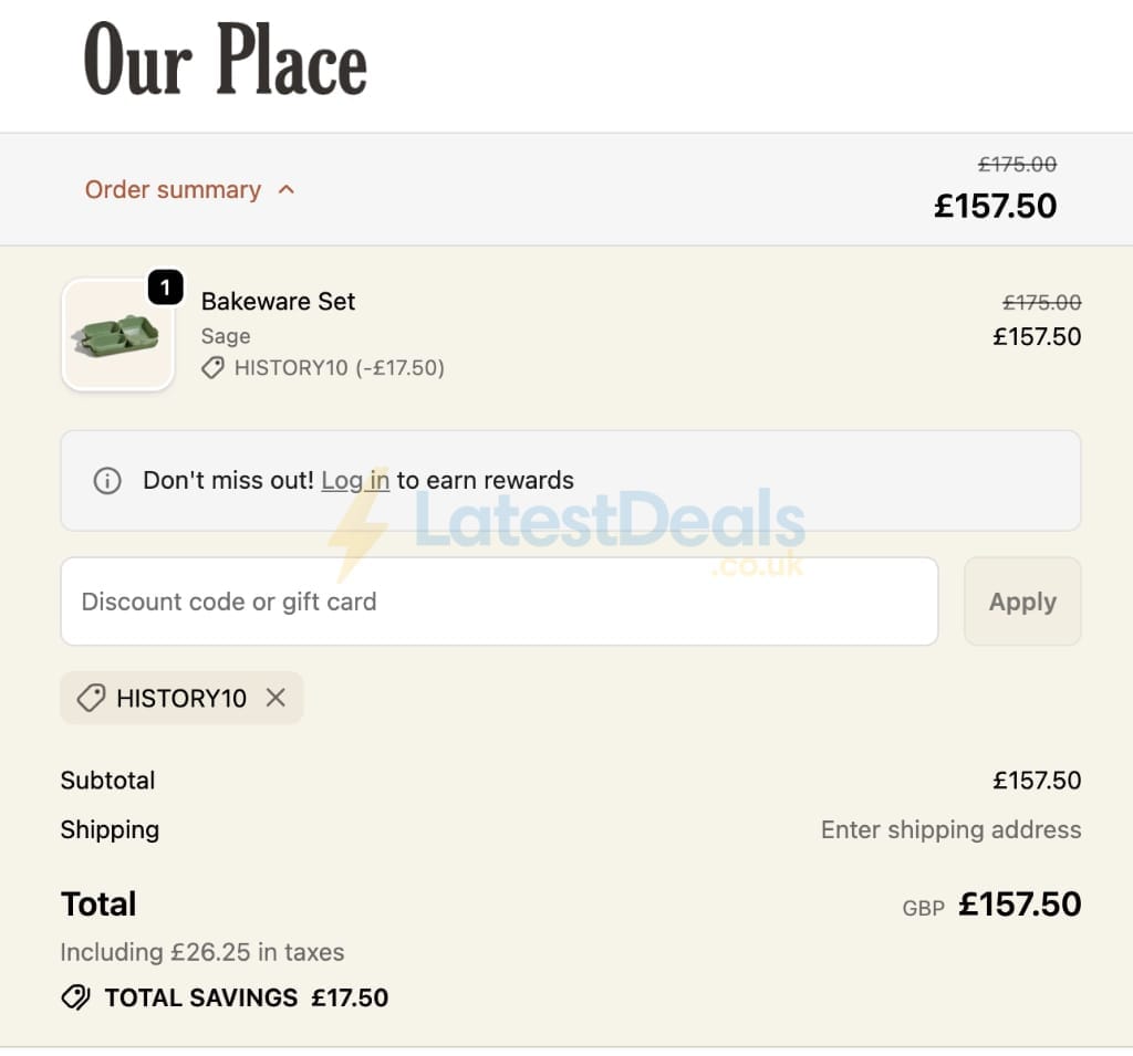 Screenshot of the Our Place discount code working